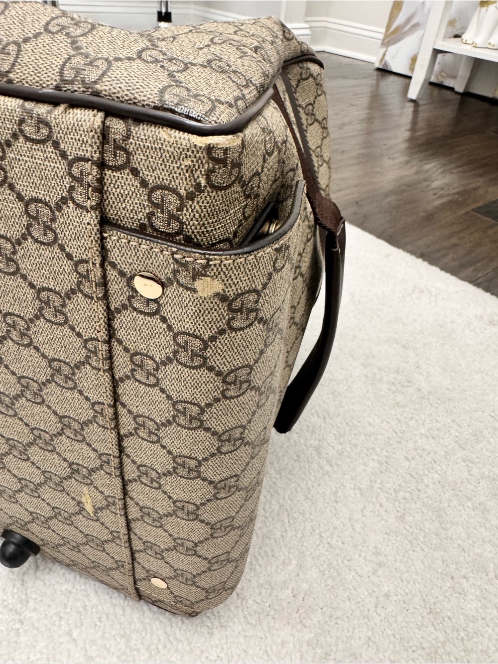 Gucci Beige/Brown Monogram Rolling Travel Duffel - Picture 11 of 16